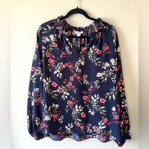 Lord & Taylor Navy Moody Floral LongSleeve Blouse-Petite XL-Flirty-boho-feminine